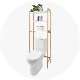 Bamboo and White Over Toilet Shelf Unit