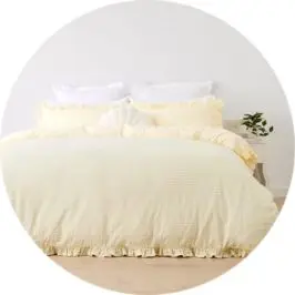 Gingham Ruffle Cotton Quilt Cover Set - Queen Bed, Bu