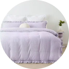 Gingham Ruffle Cotton Quilt Cover Set - King Bed in L