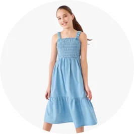 Young Girl Wearing Chambray Shirred Midi D