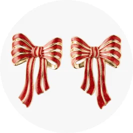 Christmas Bow Stud Earrings - Red and Gold 