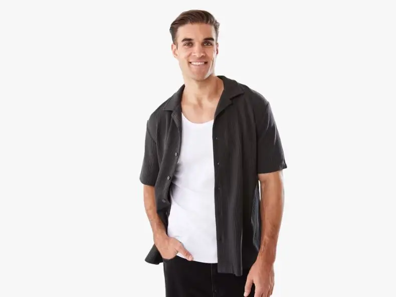 Man Wearing Short Sleeve Textured Knit Shirt