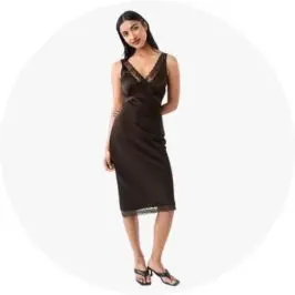 Womens Satin Lace Midi D