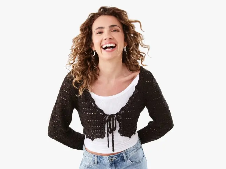Long Sleeve Cropped Tie Cardigan