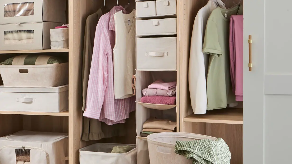 an assortment of linen look bedroom storage