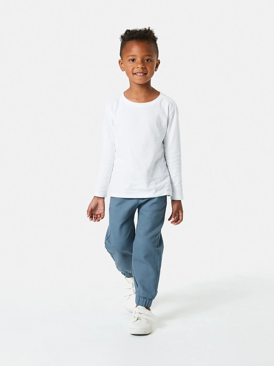 Young Boy Wearing Chinablue Pull On Knit Jog