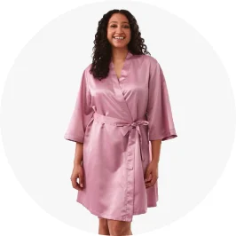 Woman Wearing Sier Pink Short Satin 