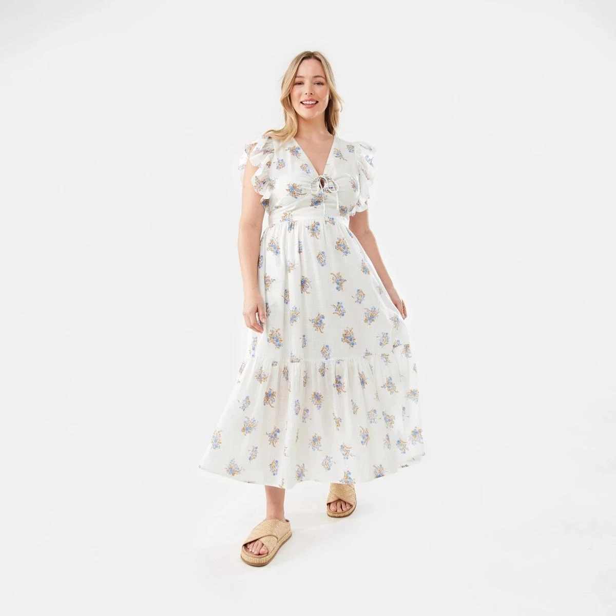 Sleeveless Flutter Tie Detail Midi Dress