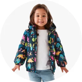 Girl Wearing Dinosaurs Printed Puffer Ja