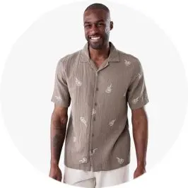 Mens Short Sleeve Double Cloth Print S