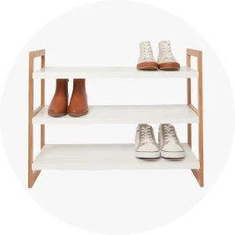 3 Tier Stackable Bamboo Shoe Rack with White She