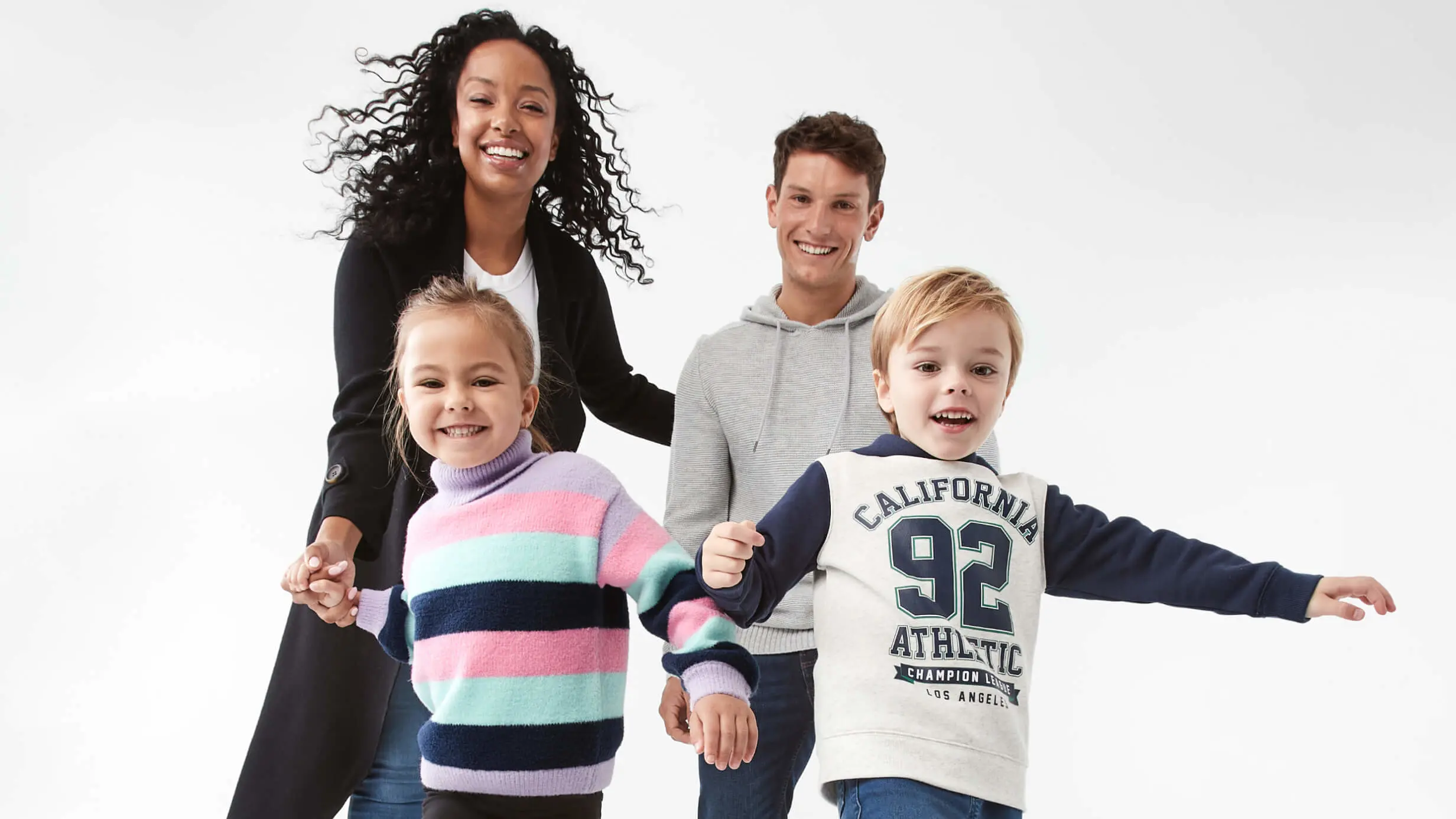 family wearing kmart's latest winter clothing