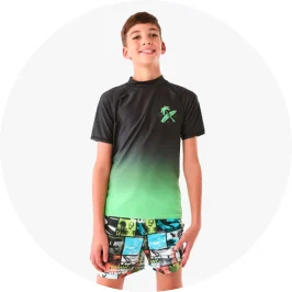 Boy Wearing Green Ombre Short Sleeve Print Rash 