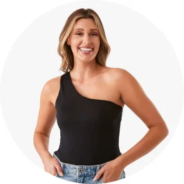 Woman Wearing Black Sleeveless Luxe One Shoulder Body