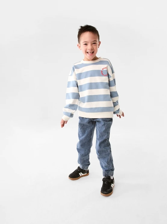 Blue Stripe Oversized Crew Neck Sweatshirt for Boys