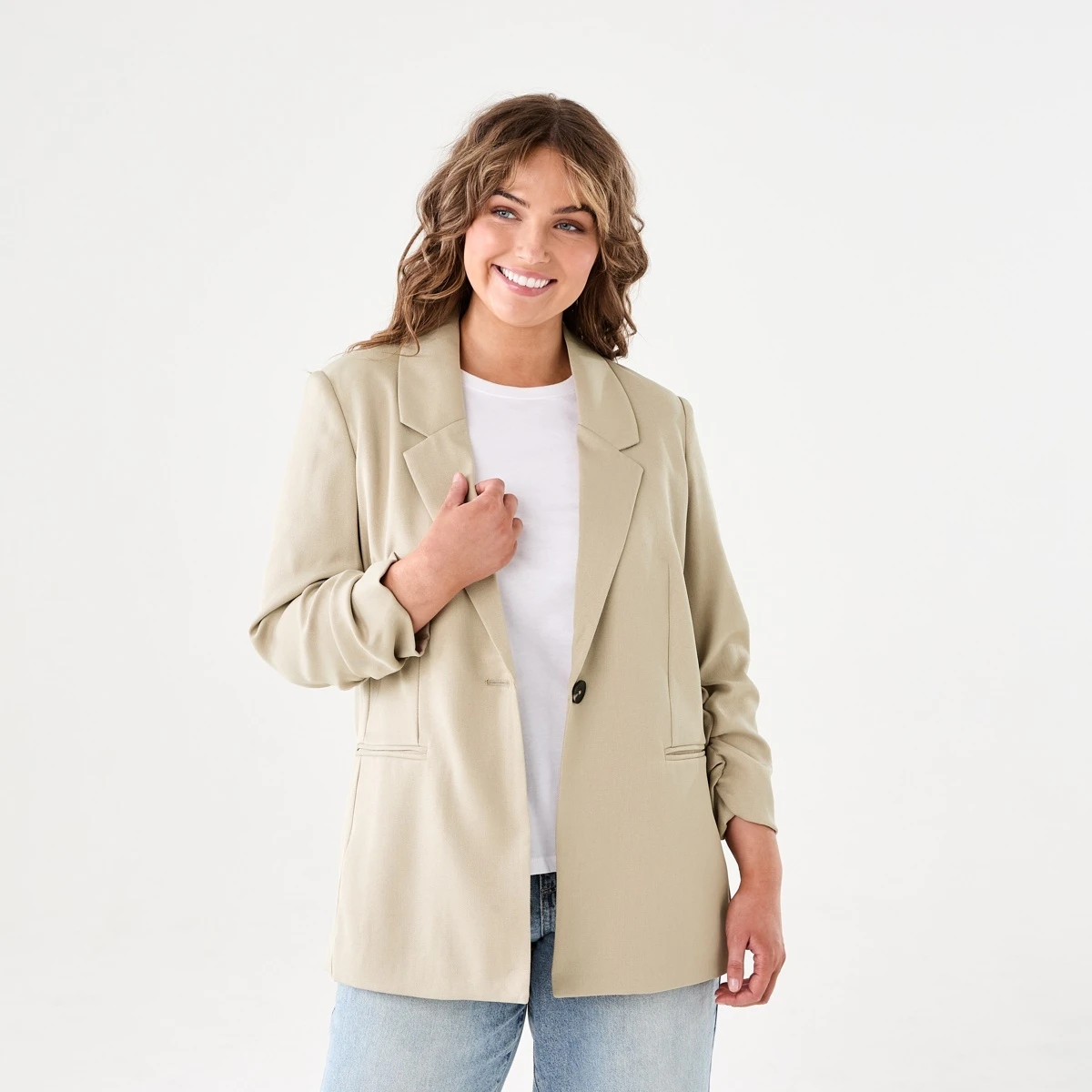 Ruched Sleeve Blazer