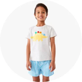 Young boy wearing Knit Woven Pyjama Set in Dino T