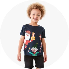 Young Boy Wearing Navy Colour Christmas Sequin T-S