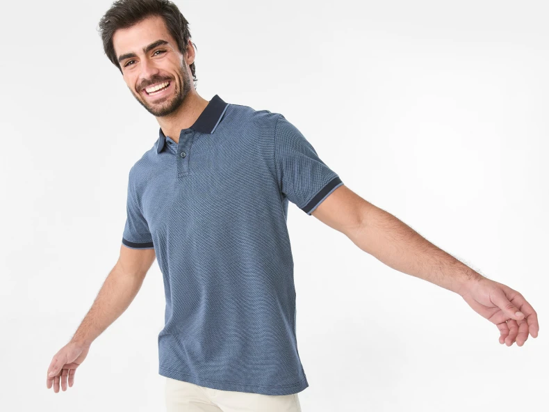 Mens Blue Jacquard Polo Shirt