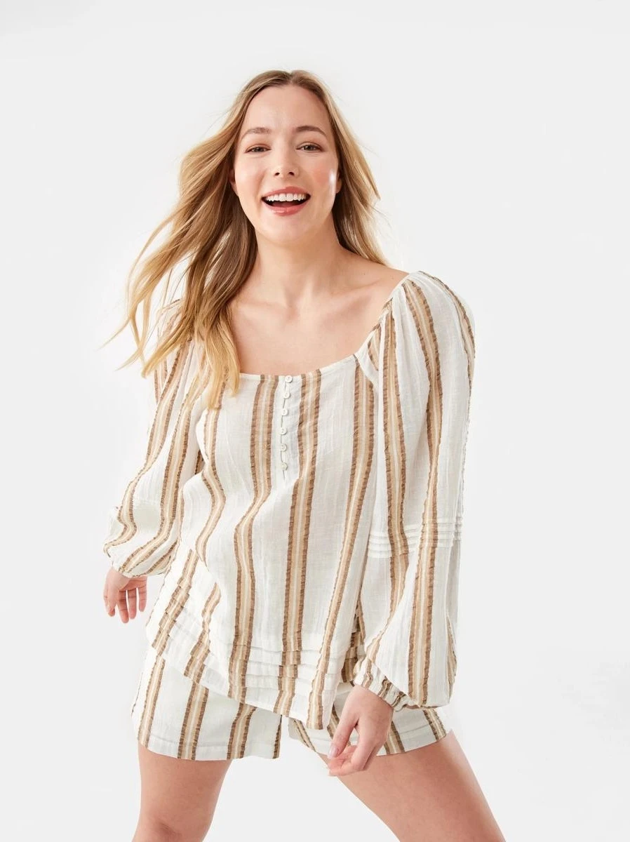 Long Sleeve Square Neck Boho Bl