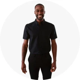 Man Wearing Black Short Sleeve Oxford S