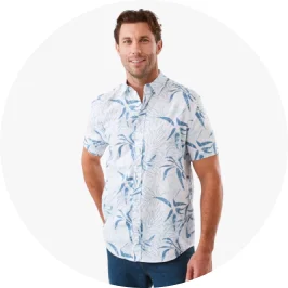 Man wearing White Floral Print Short Sleeve Linen Blend S