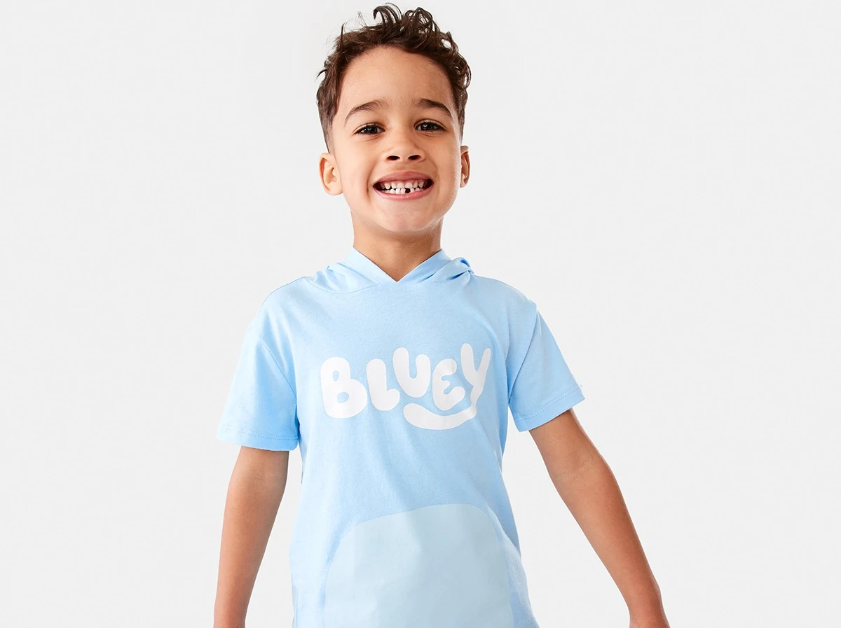 Kid Wearing Bluey License Character Hooded T-s