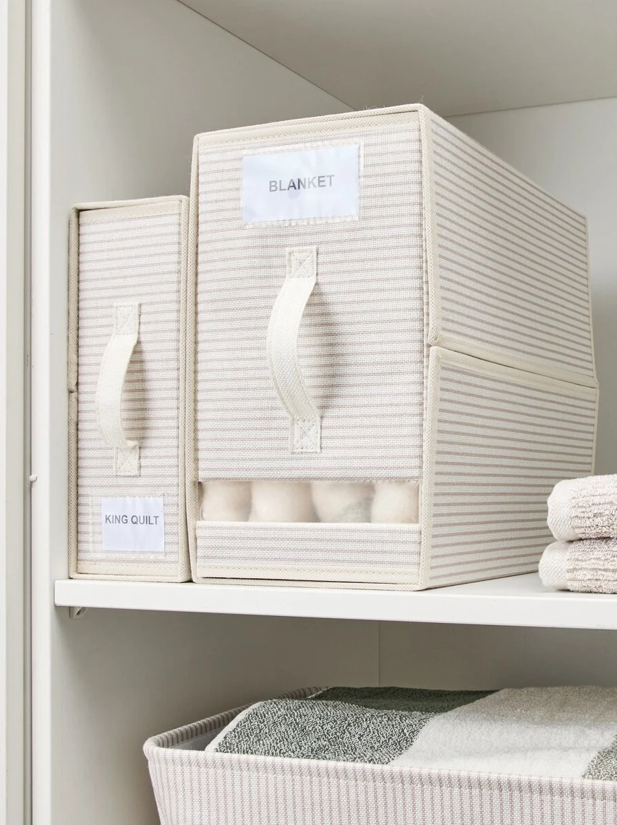 Linen Look Striped Bed Linen Box - Large, B