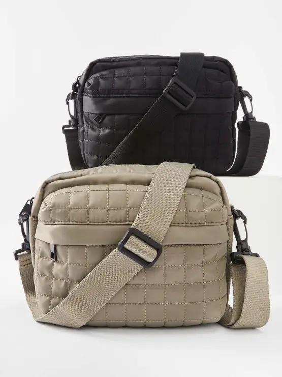 Quilted Crossbody Bag in colours khaki and b