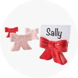4 Pack Pink and Red Ceramic Bow Placecard Hol