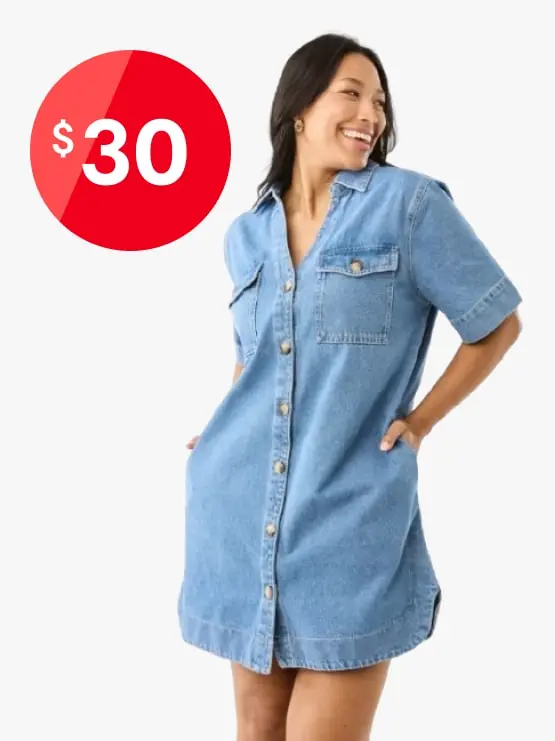 Short Sleeve Boxy Denim Mini Dress