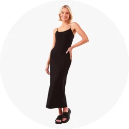 Woman Wearing Black Sleeveless Rib Lounge Maxi D