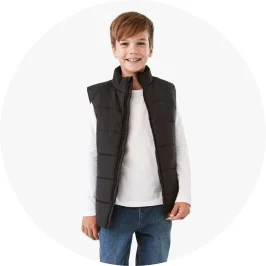 Boy Wearing Black Colour Sleeveless Puffer 