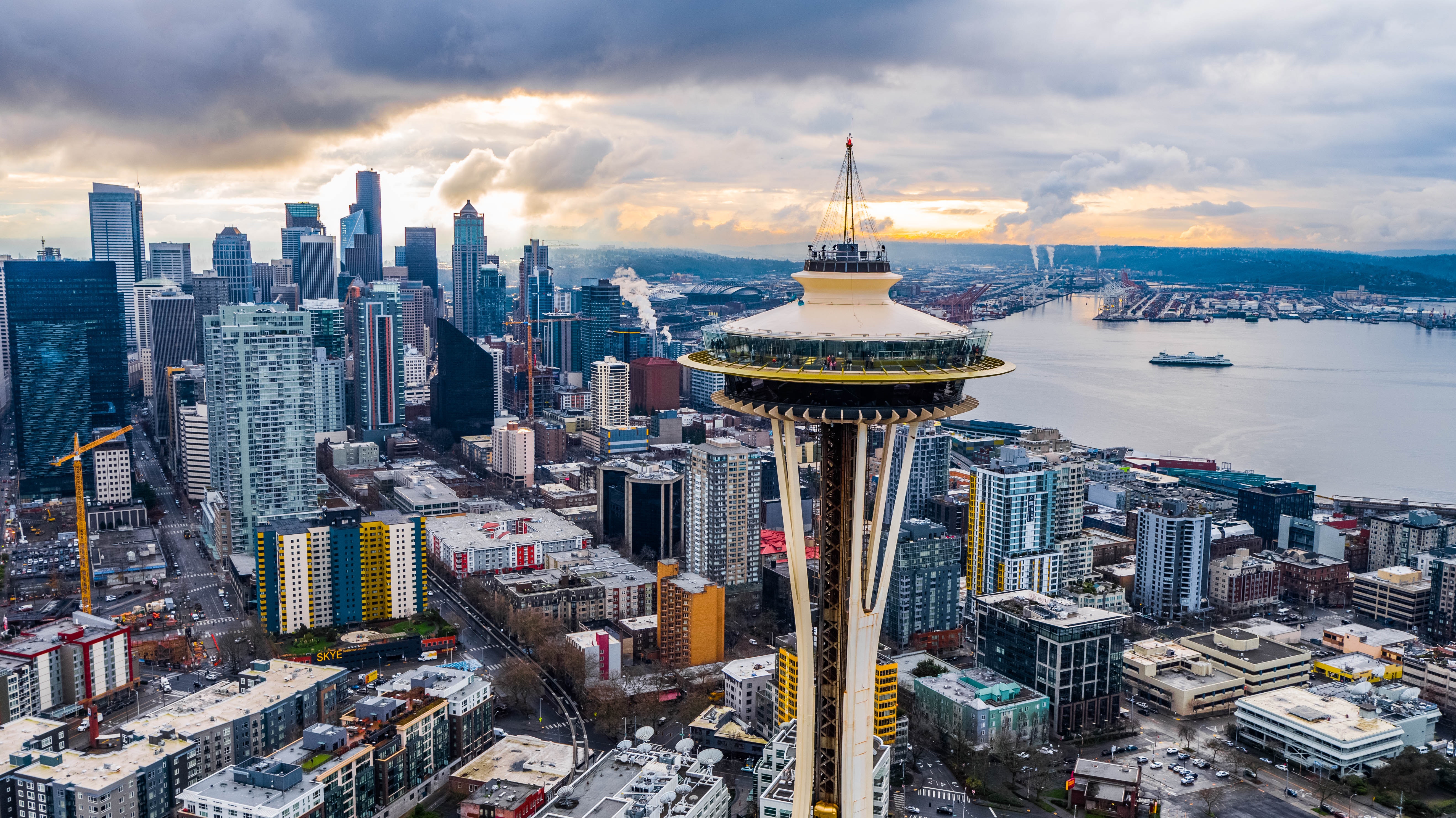 Aerial view of the Seattle city skyline. 