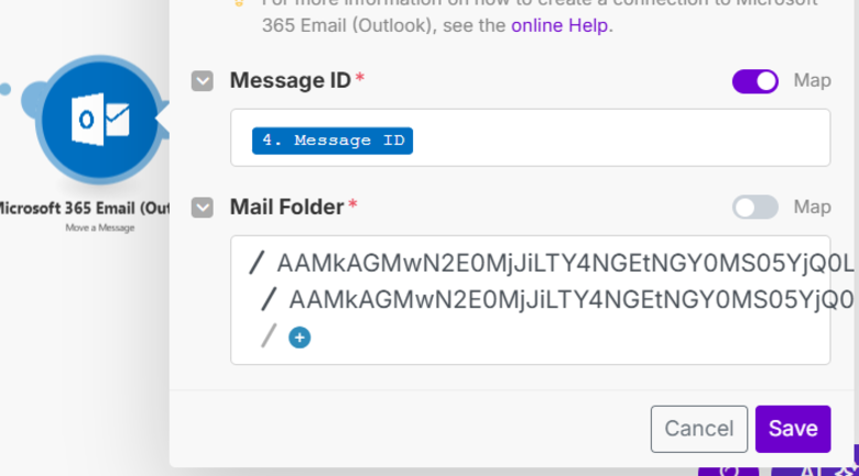 Moving emails node in make