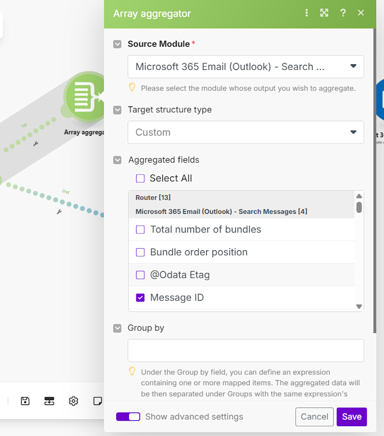 Aggregating data in make