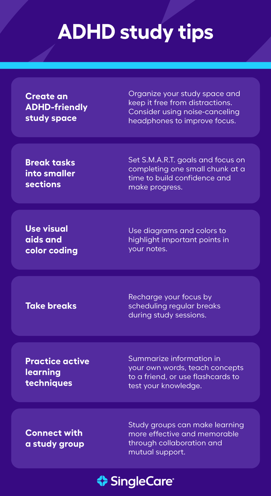 A list of helpful study tips for students with ADHD