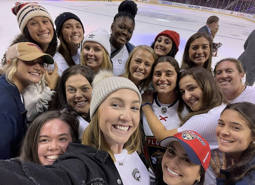 Group of female FAU athletes at Florida Panthers game