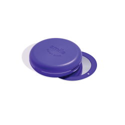 A purple Smile Direct Club retainer case embed with tile finding technology