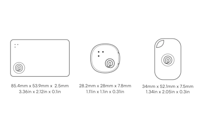 Dimensions of a Life360 Tile Pro Essentials Pack