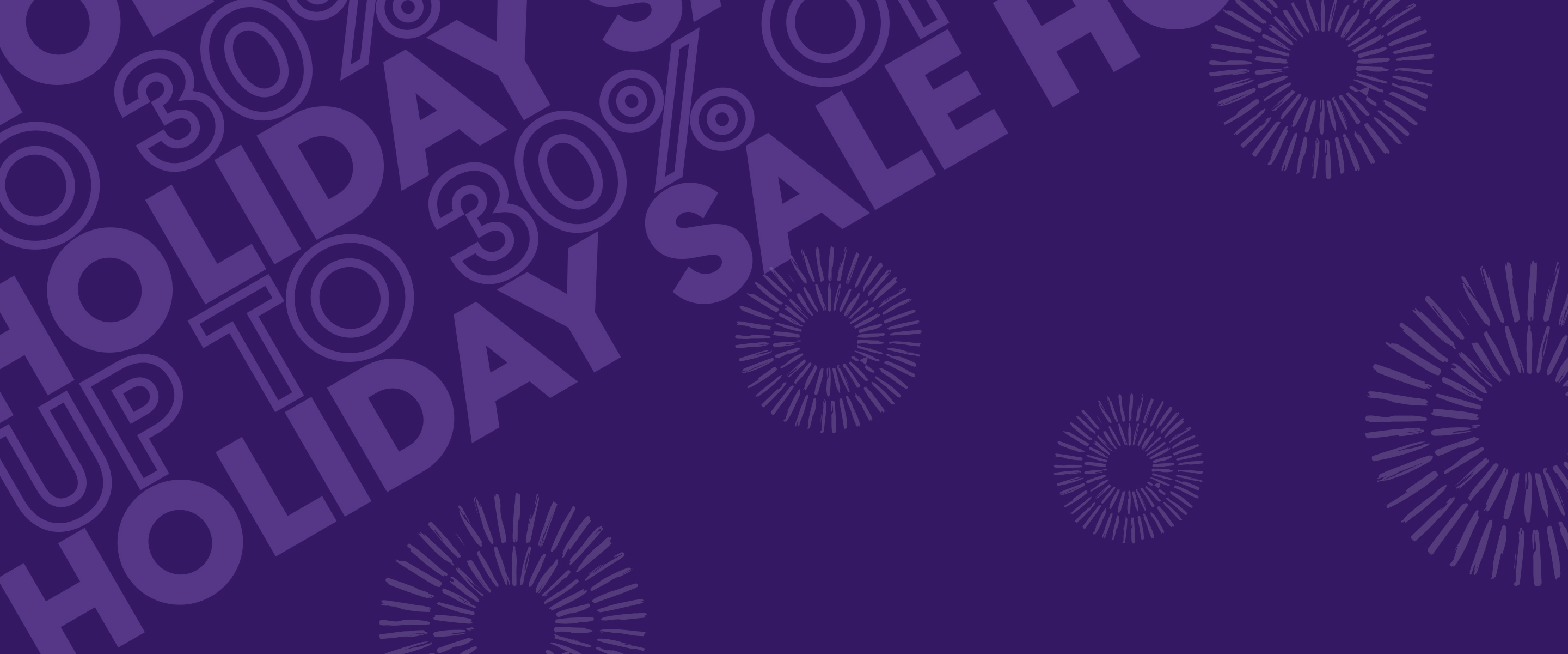 A purple Pre-holiday sale banner that alerts user that we are having a 30% sale on tiles across the website