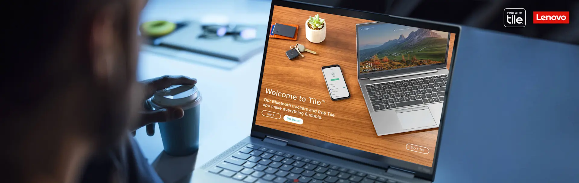 A Tile enabled Lenovo laptop