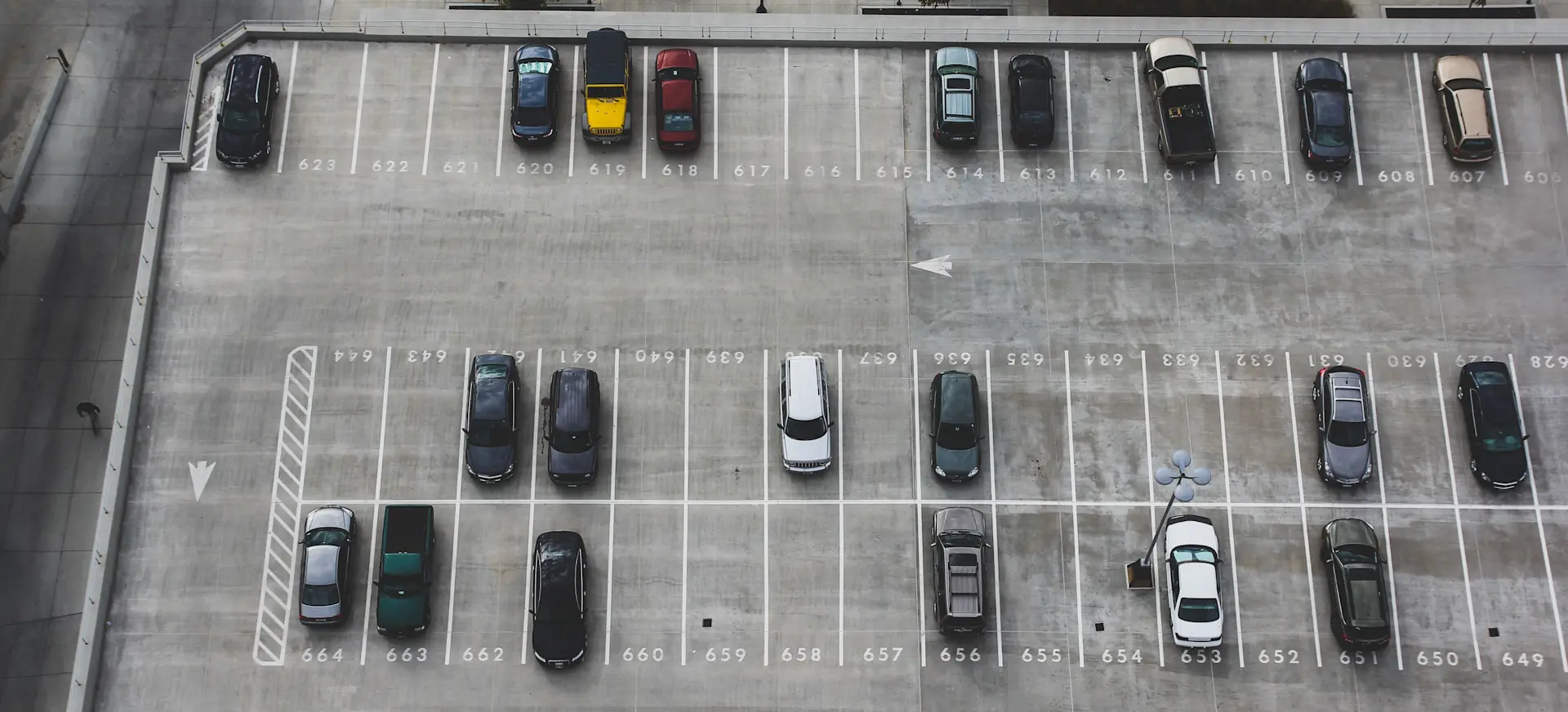 Aerial picture of a half full parking lot