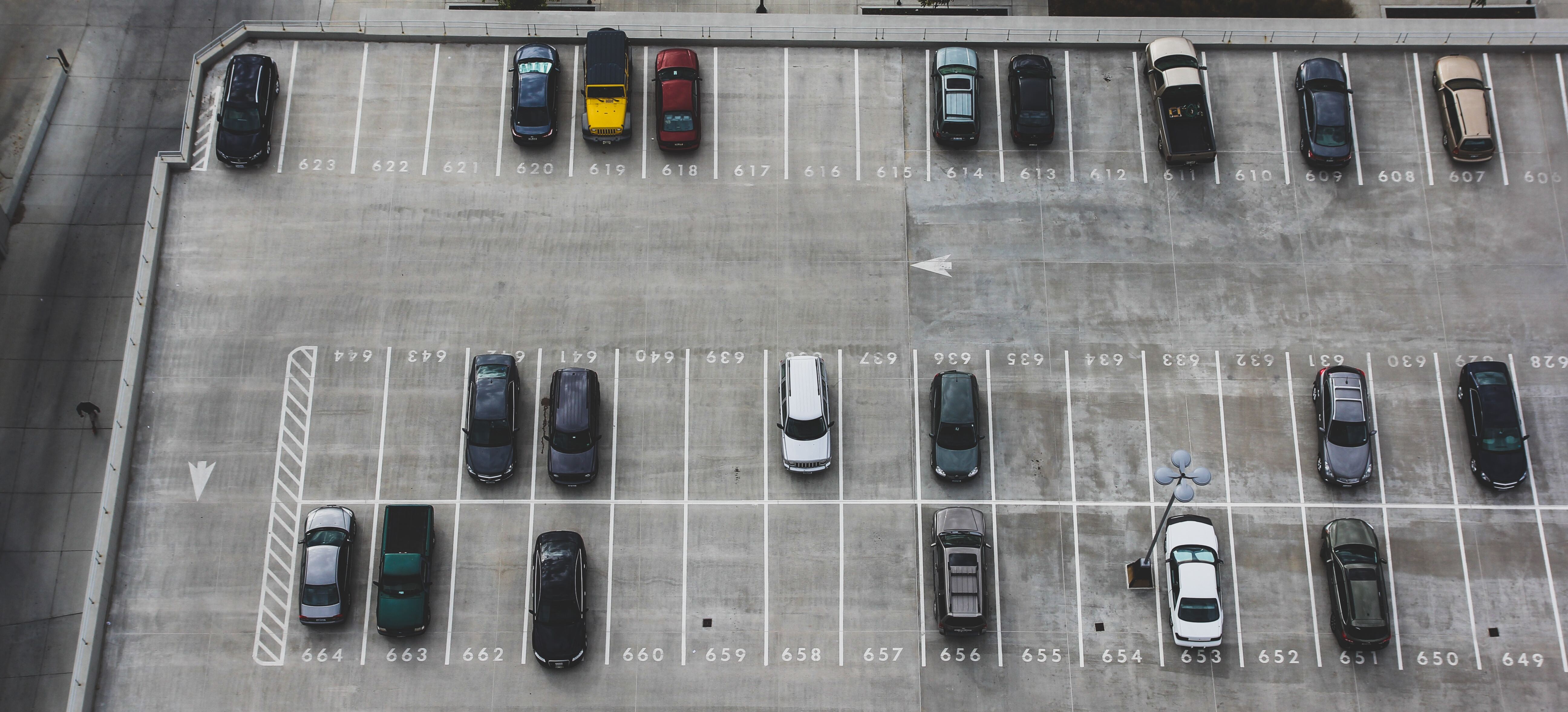Aerial picture of a half full parking lot
