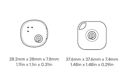 Dimensions of a Life360 Tile + Life360 Tile Sticker