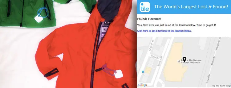 A jacket with a Tile attached