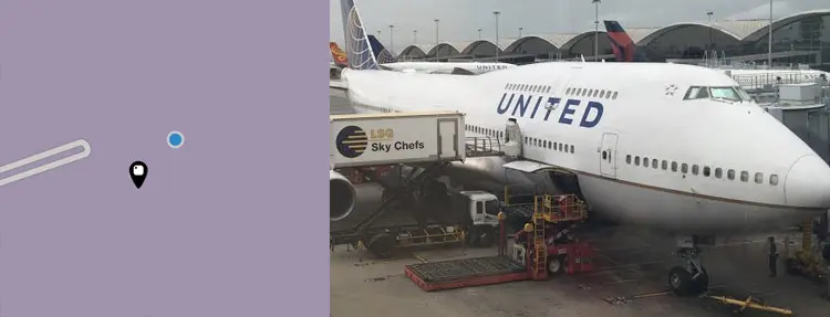 A location on a map and an airplane
