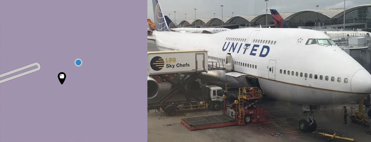 A location on a map and an airplane