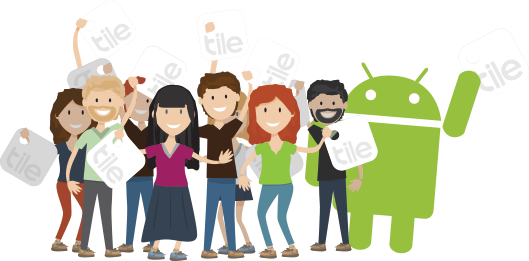 People holding Tiles with the Android mascot