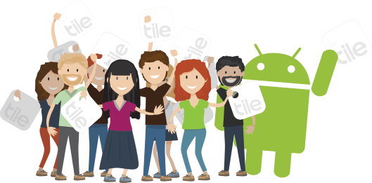 People holding Tiles with the Android mascot